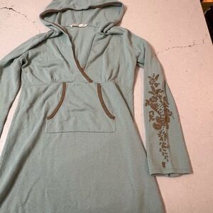 Vintage Y2K Athleta Pocket V Neck Hoodie Mini Dress Small Bella Swan Embroidered